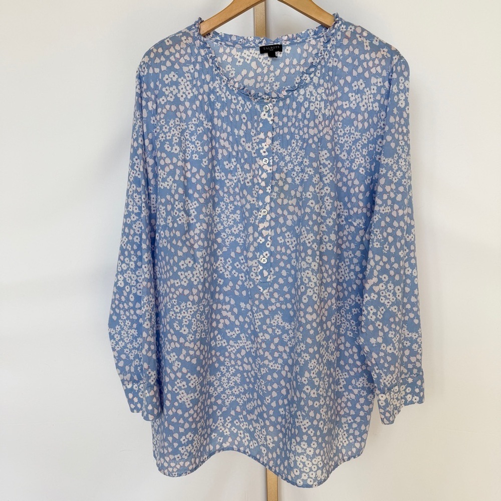 Talbots Light Blue Floral Button-Front Blouse